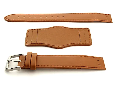 (image for) Bund Watch Strap, Leather, Wrist Pad Brown 20mm (1)