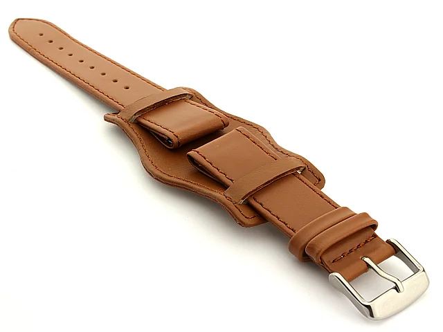 (image for) Bund Watch Strap, Leather, Wrist Pad Brown 22mm