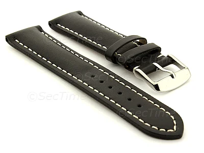 (image for) Padded Watch Strap Band CANYON Genuine Leather Black/White 24mm