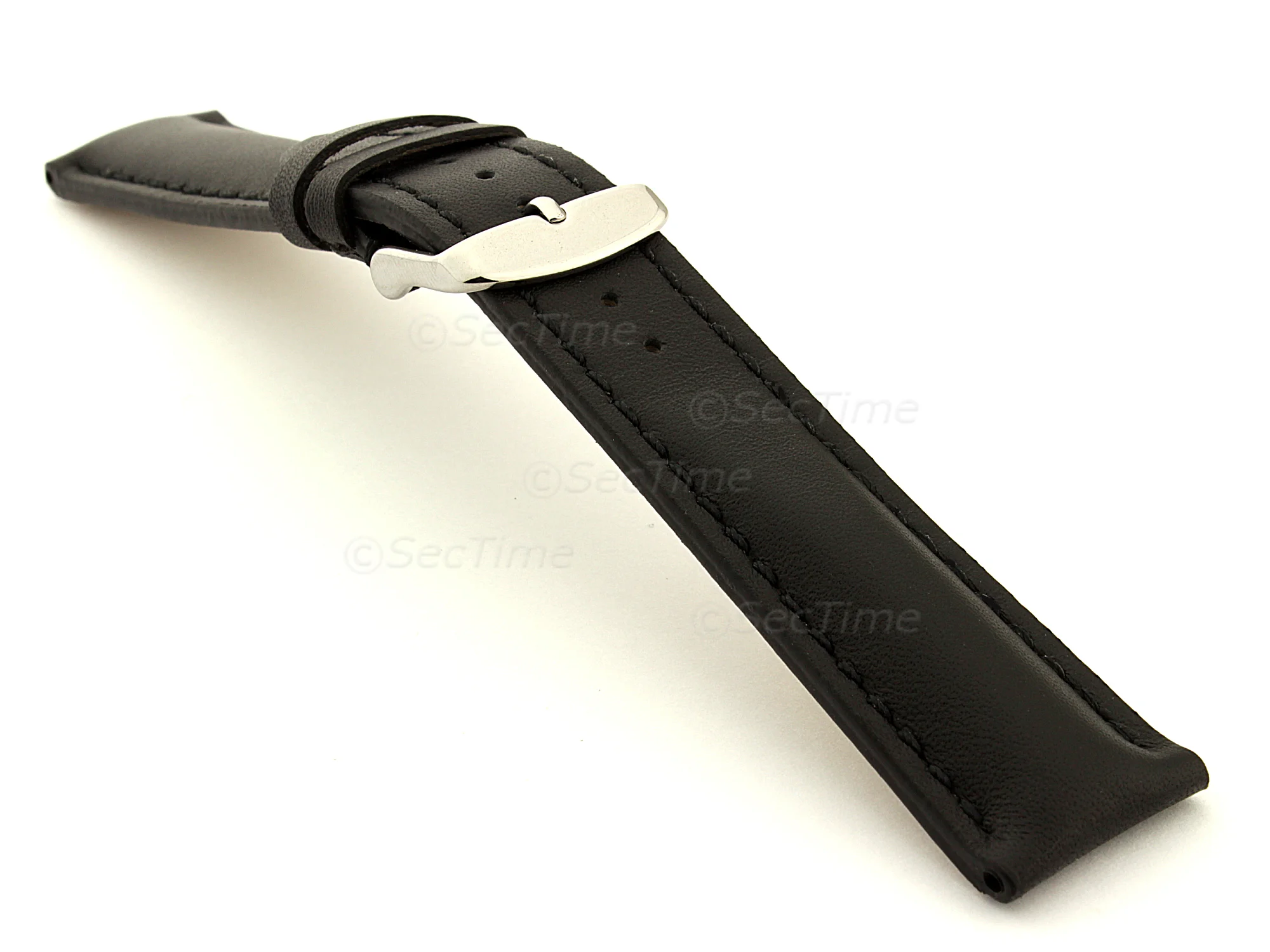 (image for) Padded Watch Strap Band CANYON Genuine Leather Black/Black 22mm (1)