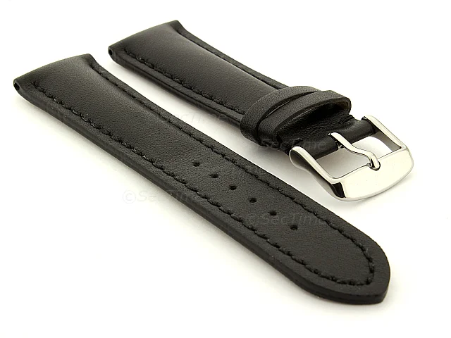 (image for) Padded Watch Strap Band CANYON Genuine Leather Black/Black 22mm