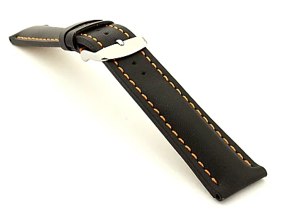 (image for) Padded Watch Strap Band CANYON Genuine Leather Black/Orange 22mm (1)