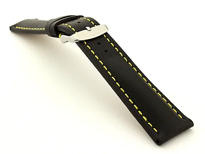 (image for) Padded Watch Strap Band CANYON Genuine Leather Black/Yellow 20mm (1)