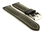 (image for) Padded Watch Strap Band CANYON Genuine Leather Black/Yellow 22mm