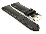 (image for) Padded Watch Strap Band CANYON Genuine Leather Black/Blue 22mm
