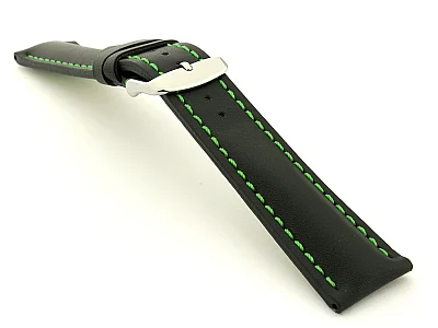 (image for) Padded Watch Strap Band CANYON Genuine Leather Black/Green 20mm (1)