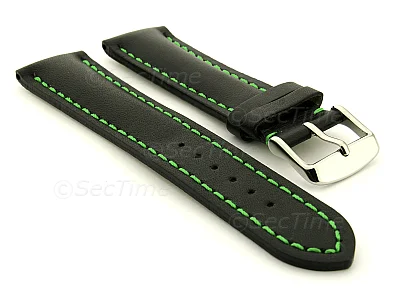(image for) Padded Watch Strap Band CANYON Genuine Leather Black/Green 18mm