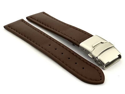 (image for) Genuine Leather Watch Strap Band Canyon Deployment Clasp Dark Brown/Brown 26mm