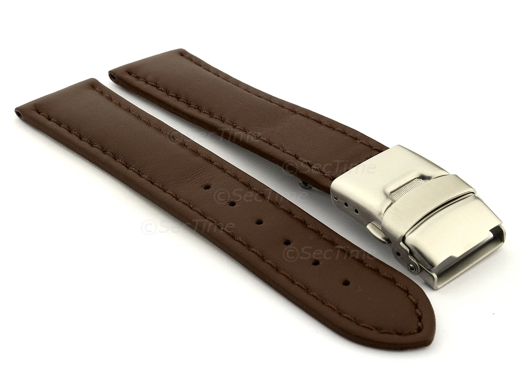 (image for) Genuine Leather Watch Strap Band Canyon Deployment Clasp Dark Brown/Brown 20mm