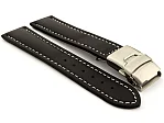 (image for) Genuine Leather Watch Strap Band Canyon Deployment Clasp Black/White 20mm