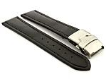 (image for) Genuine Leather Watch Strap Band Canyon Deployment Clasp Black/Black 20mm