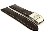 (image for) Genuine Leather Watch Strap Band Canyon Deployment Clasp Black/Orange 20mm
