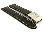 (image for) Genuine Leather Watch Strap Band Canyon Deployment Clasp Black/Yellow 20mm
