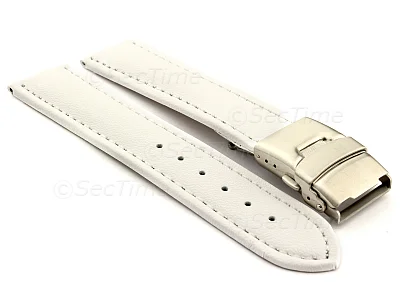 (image for) Genuine Leather Watch Strap Band Canyon Deployment Clasp White/White 20mm