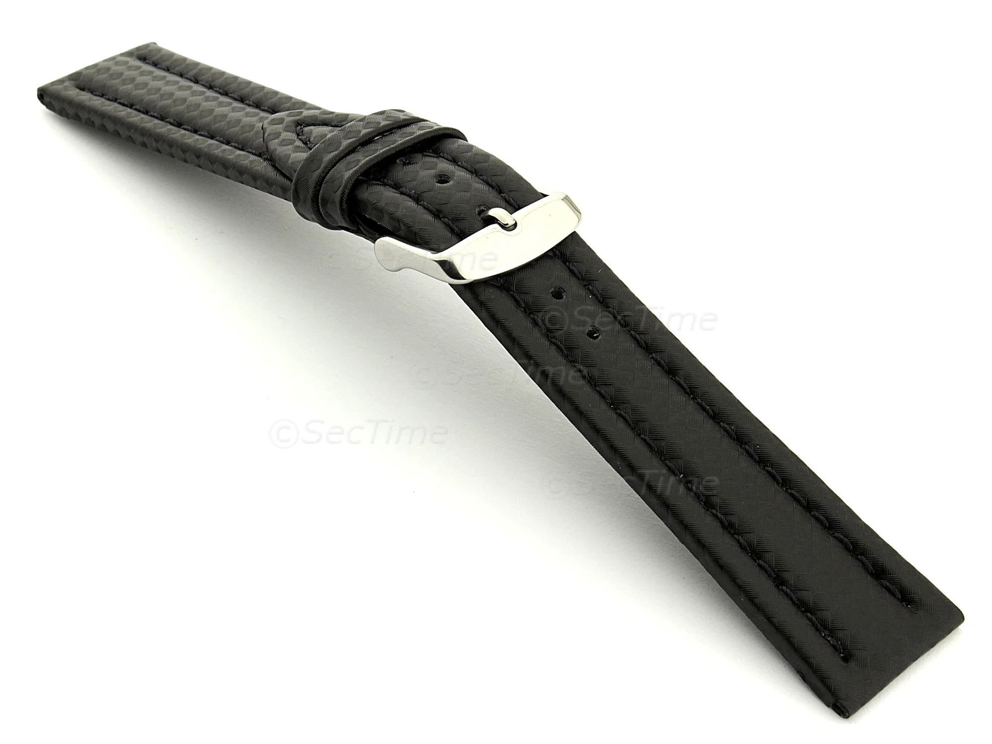 (image for) CARBON FIBRE EFFECT LEATHER WATCH STRAP WATERPROOF Black/Black 20mm (1)