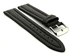 (image for) CARBON FIBRE EFFECT LEATHER WATCH STRAP WATERPROOF Black/Black 22mm
