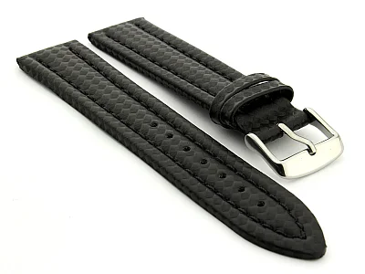 (image for) CARBON FIBRE EFFECT LEATHER WATCH STRAP WATERPROOF Black/Black 20mm