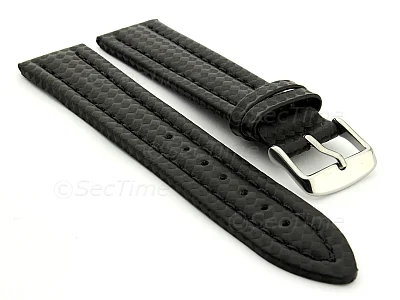(image for) CARBON FIBRE EFFECT LEATHER WATCH STRAP WATERPROOF Black/Black 18mm