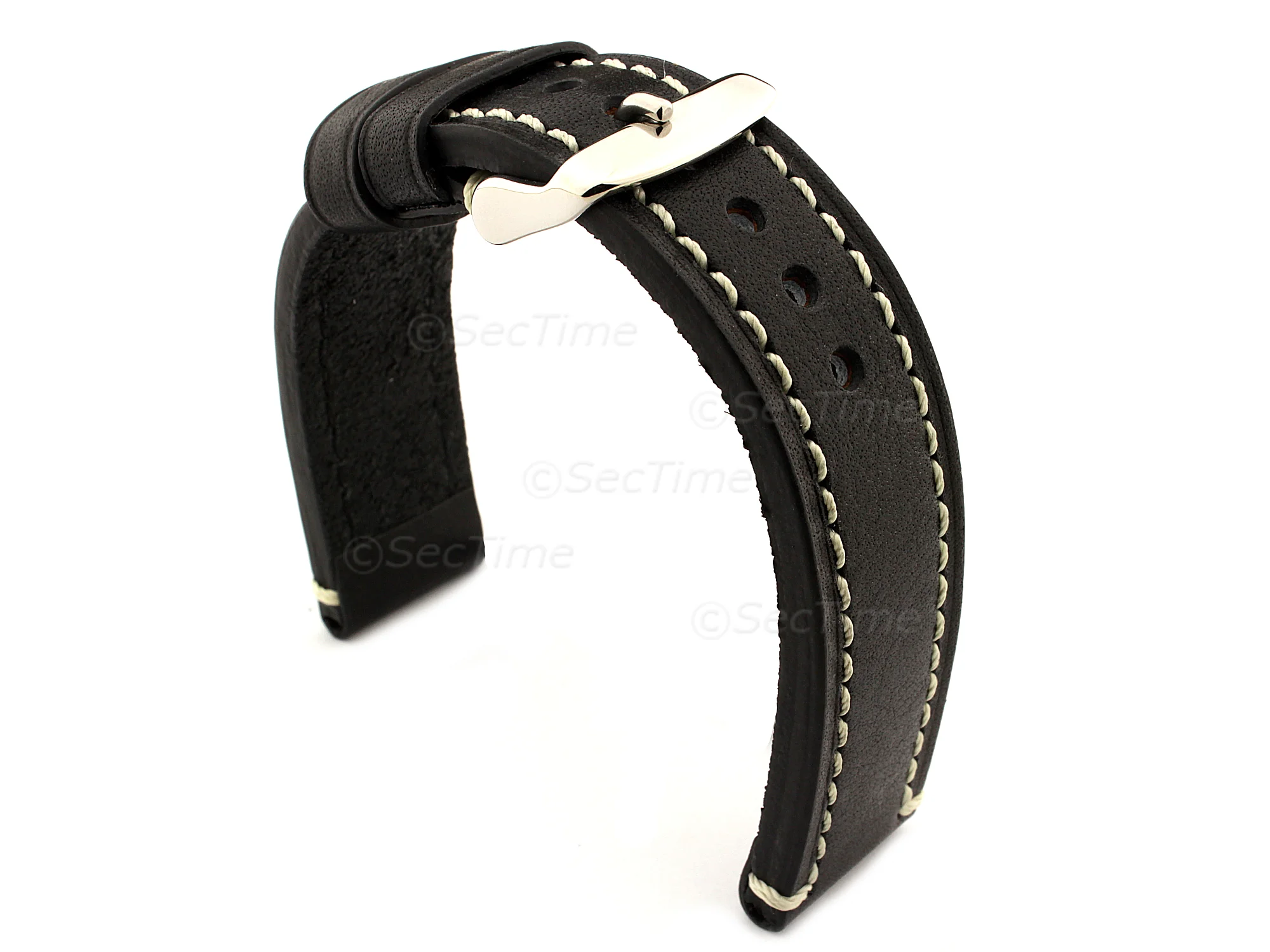 (image for) Genuine Leather WATCH STRAP Catalonia WAXED LINING Black/White 18mm (1)