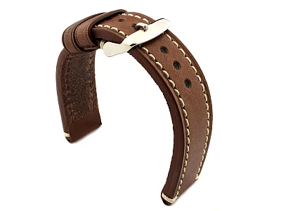 (image for) Genuine Leather WATCH STRAP Catalonia WAXED LINING Dark Brown/White 22mm (1)