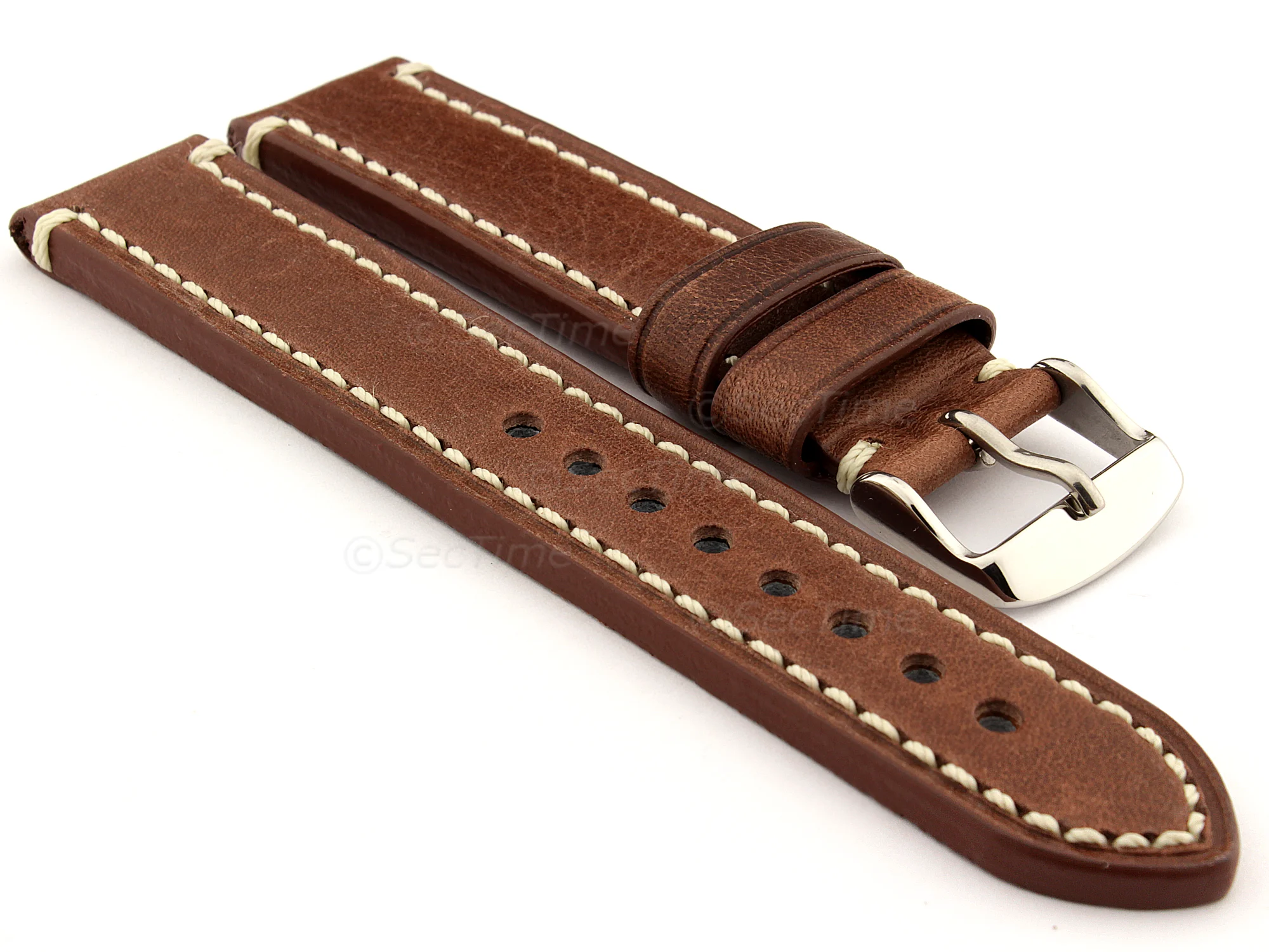(image for) Genuine Leather WATCH STRAP Catalonia WAXED LINING Dark Brown/White 22mm