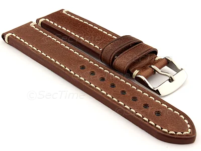 (image for) Genuine Leather WATCH STRAP Catalonia WAXED LINING Dark Brown/White 24mm