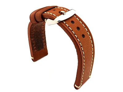(image for) Genuine Leather WATCH STRAP Catalonia WAXED LINING Brown (Tan)/White 20mm (1)
