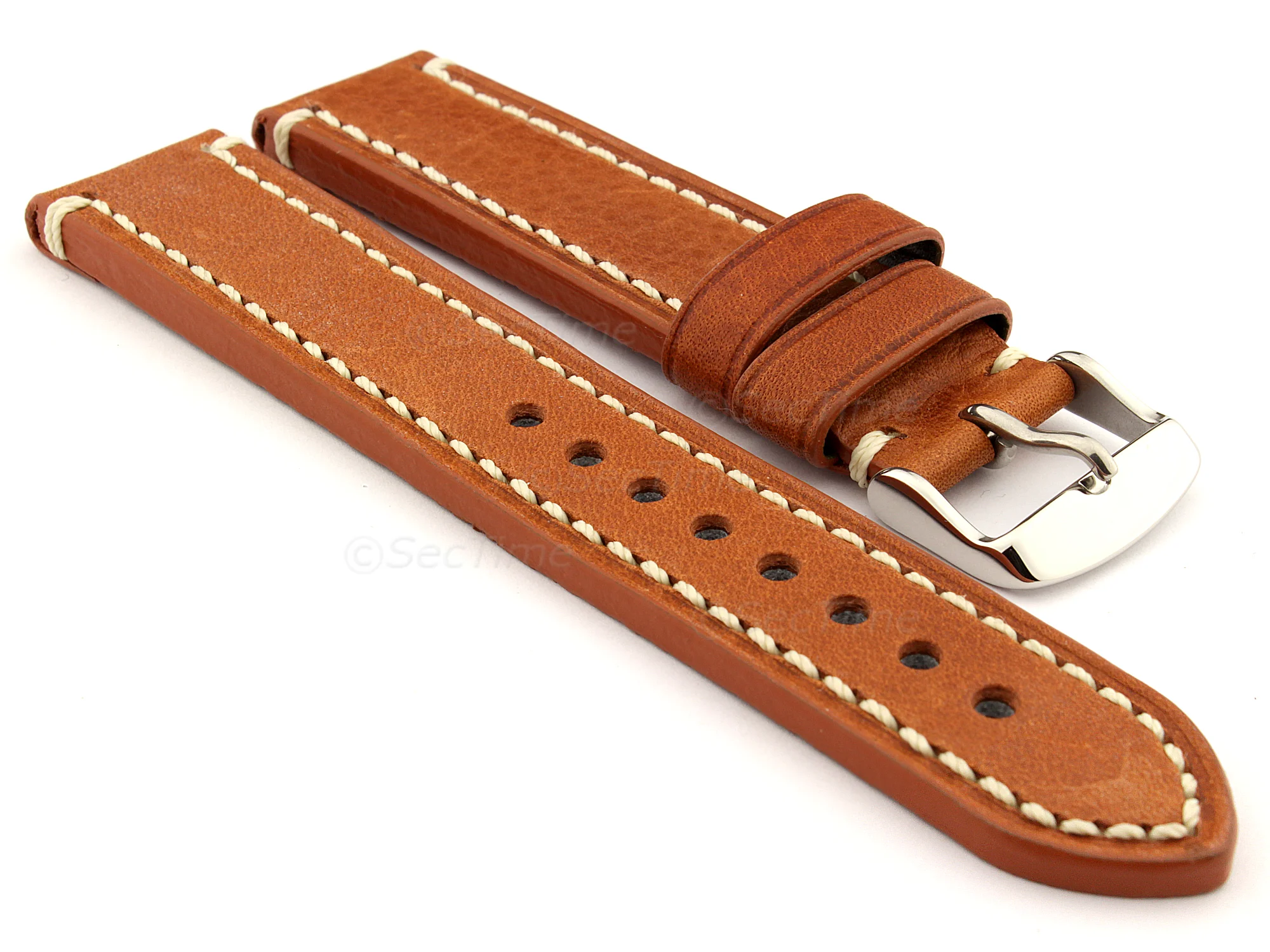 (image for) Genuine Leather WATCH STRAP Catalonia WAXED LINING Brown (Tan)/White 20mm