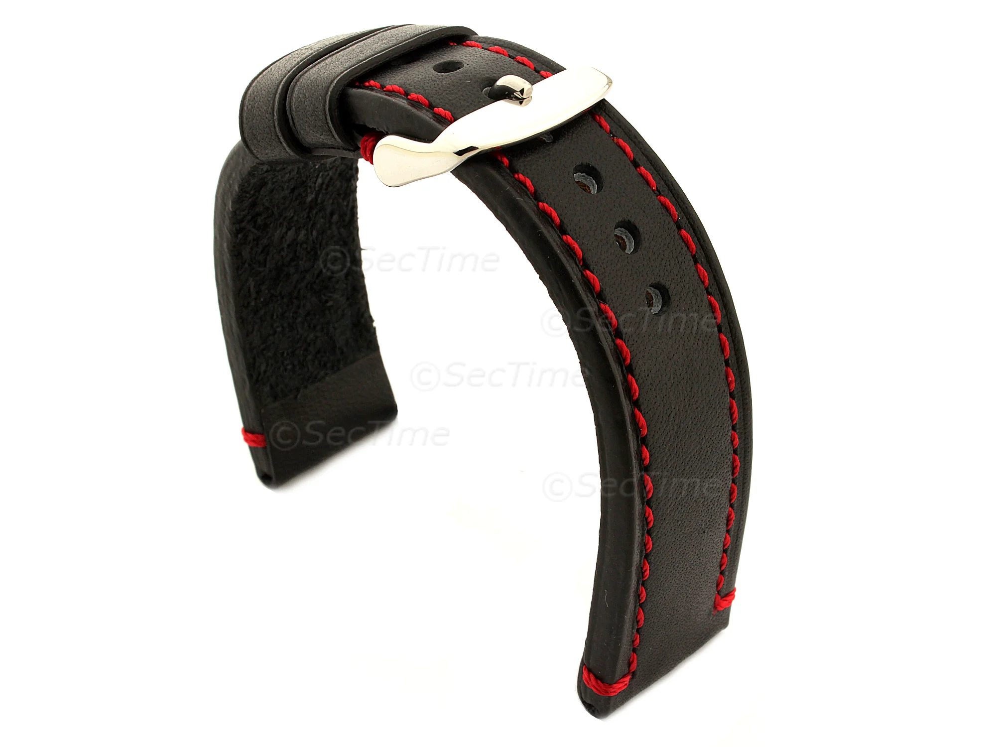 (image for) Genuine Leather WATCH STRAP Catalonia WAXED LINING Black/Red 20mm (1)