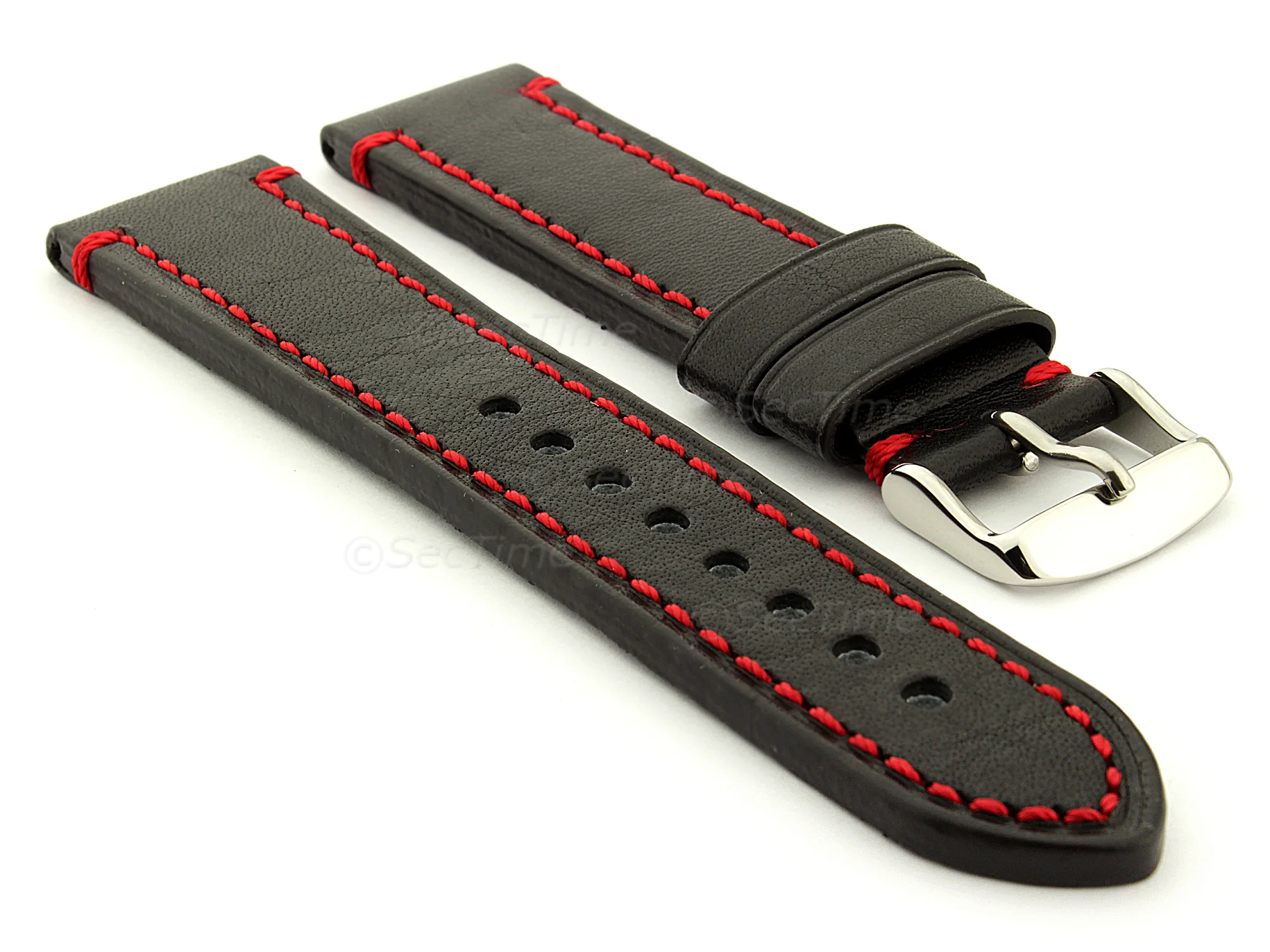 (image for) Genuine Leather WATCH STRAP Catalonia WAXED LINING Black/Red 20mm