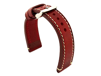 (image for) Genuine Leather WATCH STRAP Catalonia WAXED LINING Red/White 24mm (1)