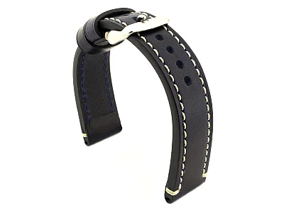 (image for) Genuine Leather WATCH STRAP Catalonia WAXED LINING Navy Blue/White 18mm (1)