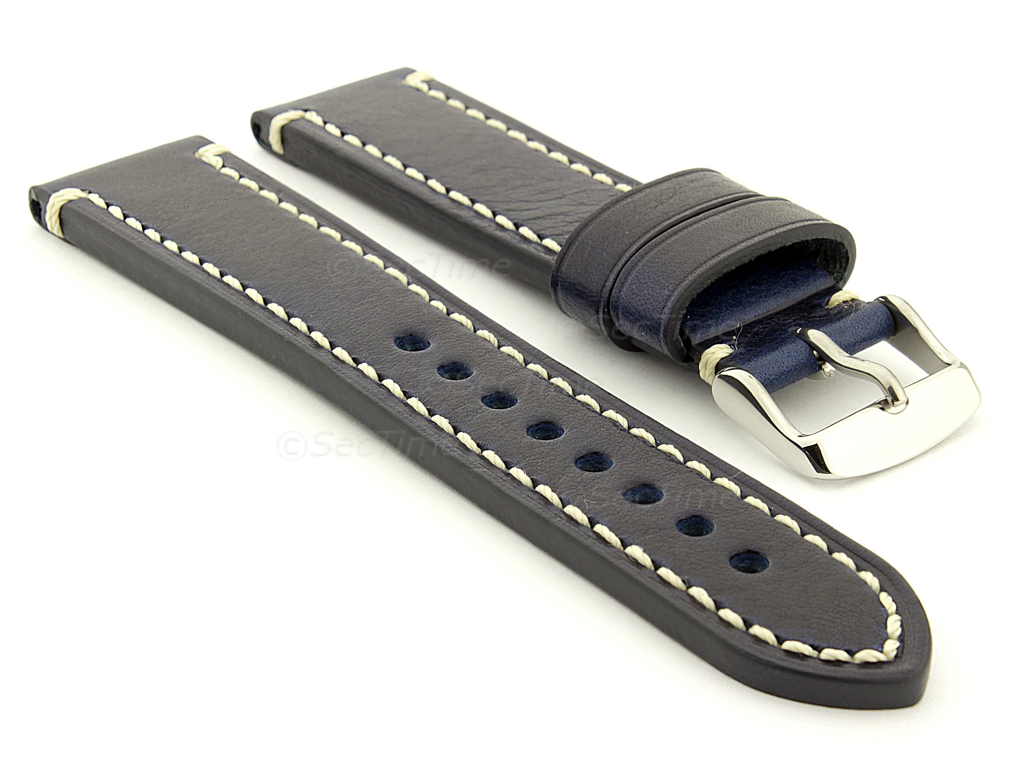 (image for) Genuine Leather WATCH STRAP Catalonia WAXED LINING Navy Blue/White 18mm