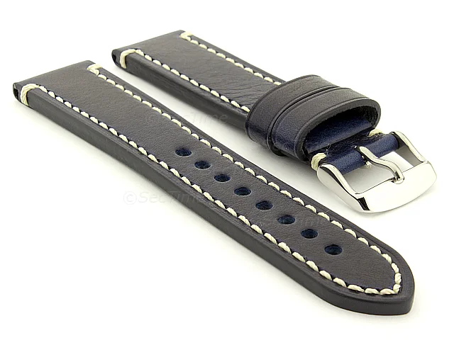 (image for) Genuine Leather WATCH STRAP Catalonia WAXED LINING Navy Blue/White 18mm