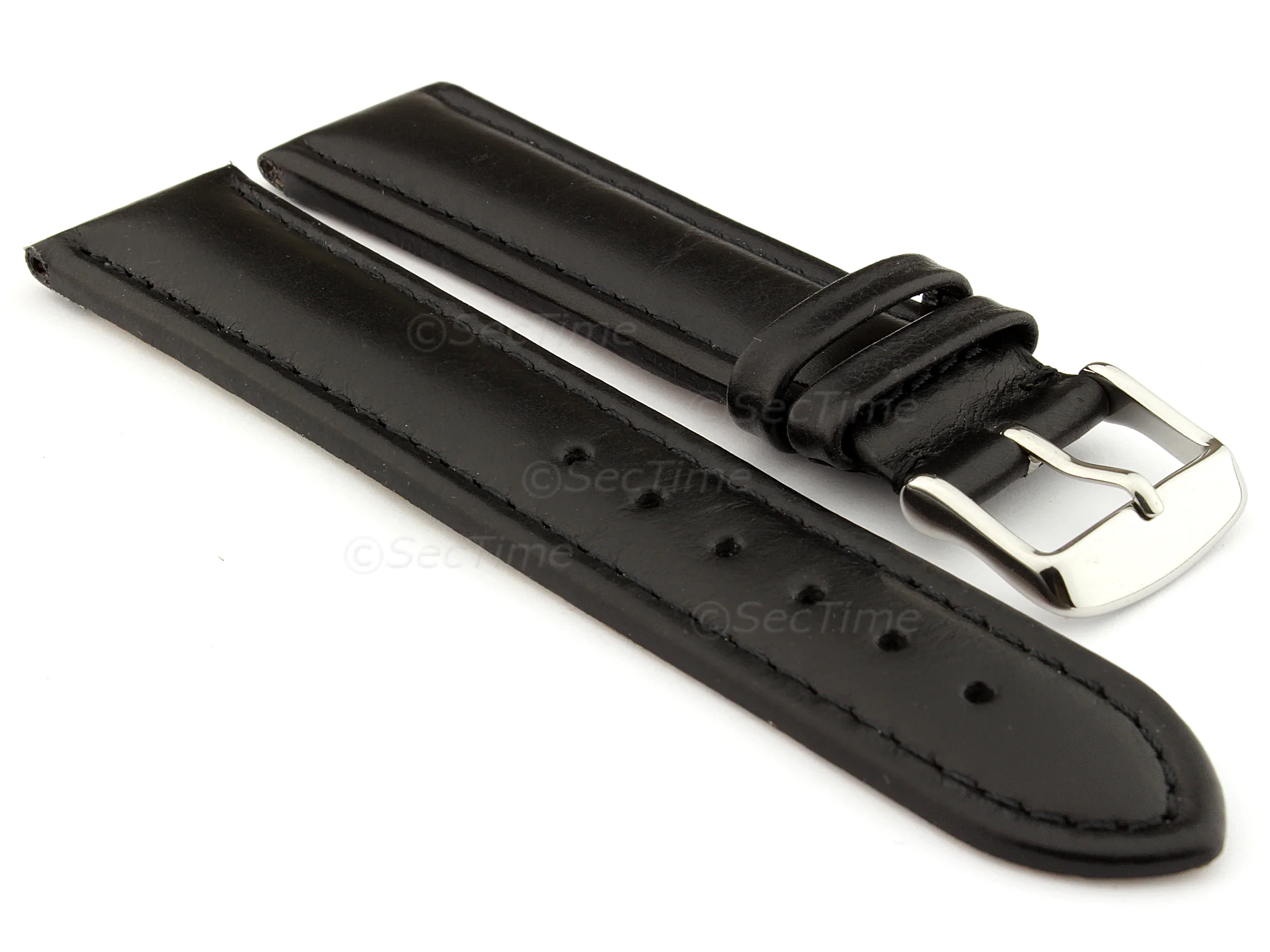 (image for) Genuine Leather WRISTWATCH STRAP Cavalier Black/Black 18mm (1)