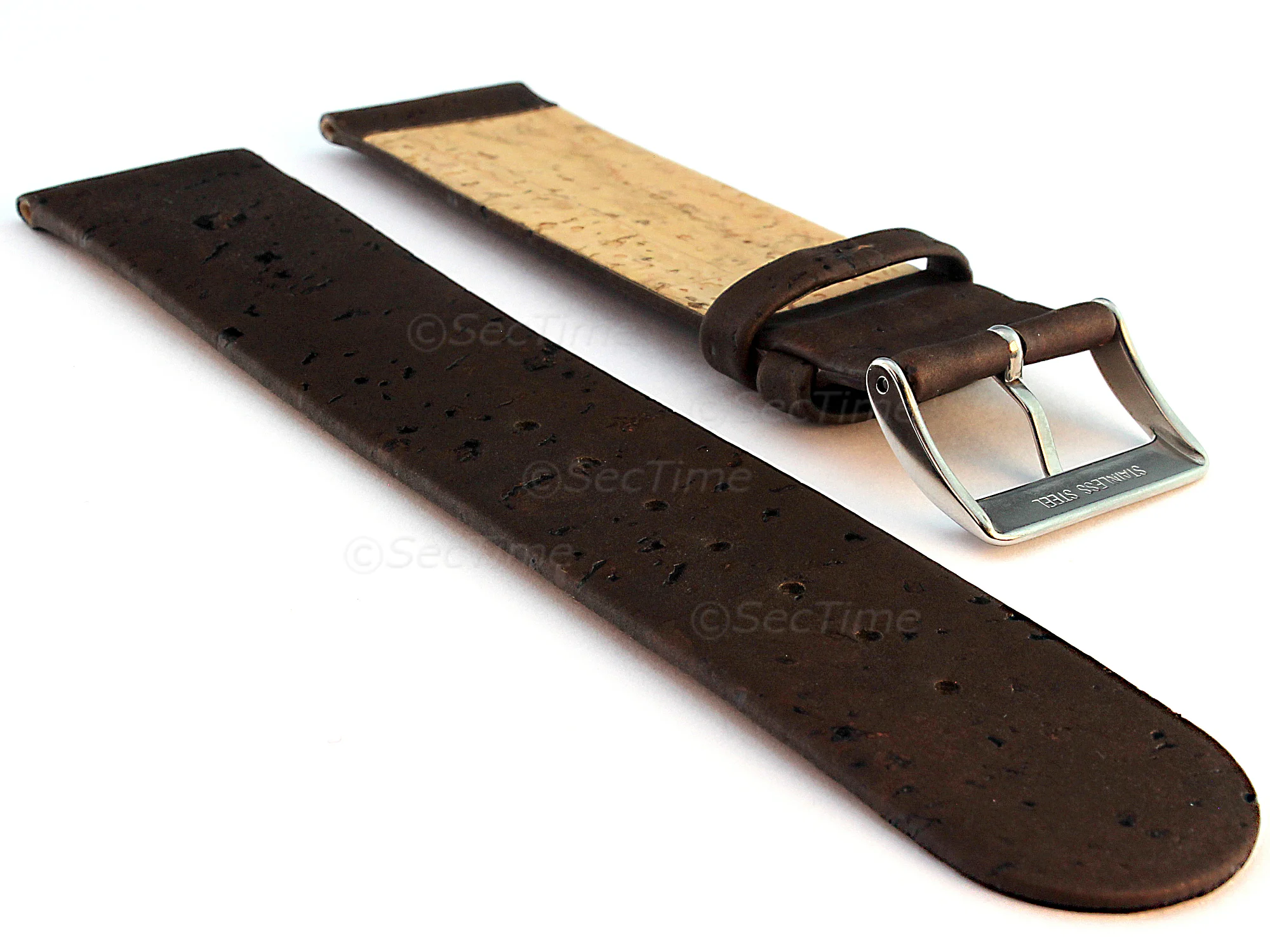 (image for) Real Cork Watch Strap Band Vegan Dark Brown 12mm (1)