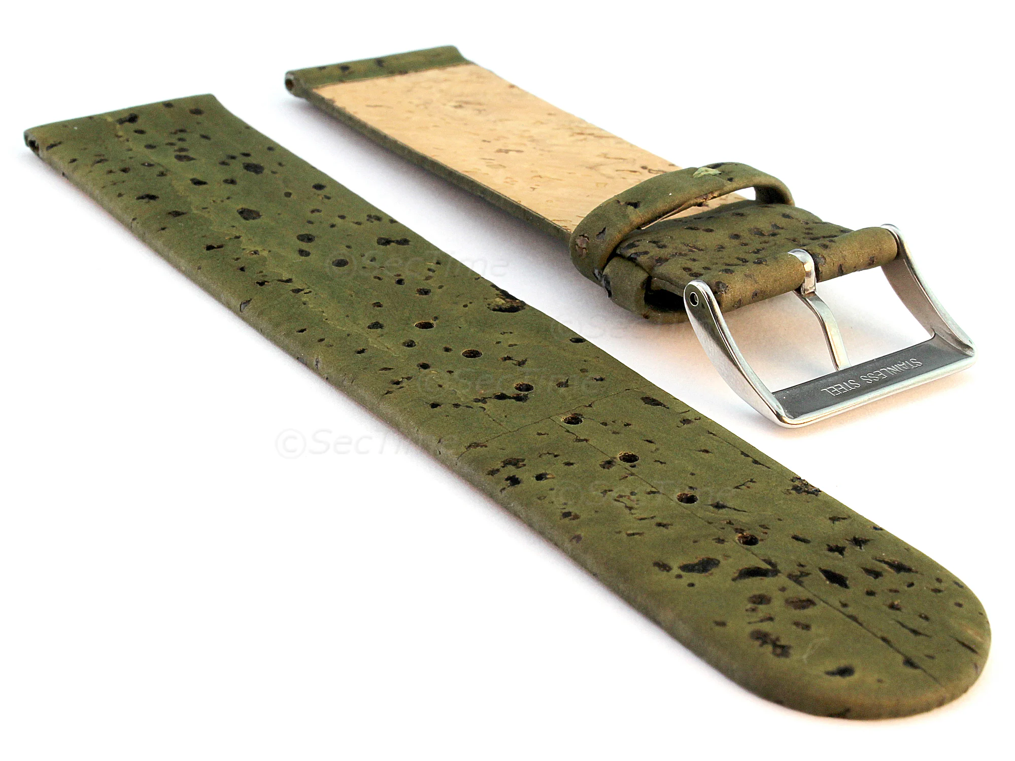 (image for) Real Cork Watch Strap Band Vegan Olive Green 18mm (1)