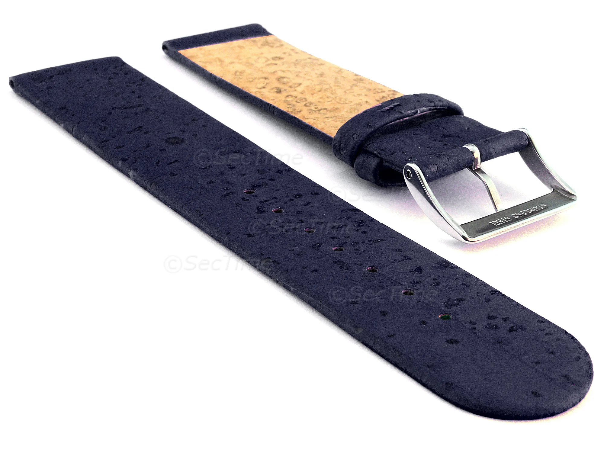 (image for) Real Cork Watch Strap Band Vegan Navy Blue 12mm (1)