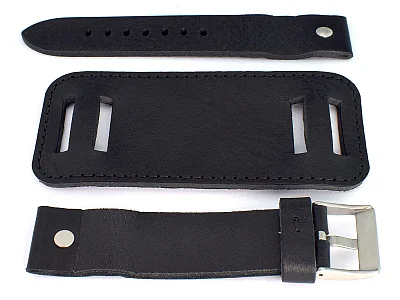 (image for) Genuine Leather Watch Strap Band with Cuff Crimea Black 18mm (1)