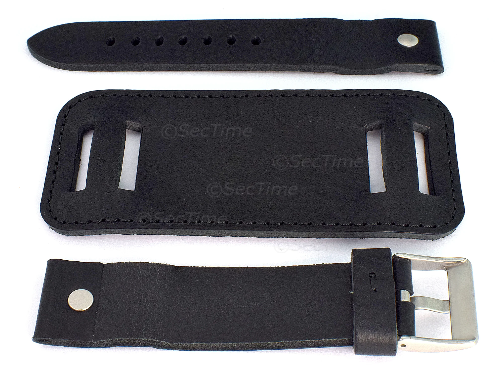 (image for) Genuine Leather Watch Strap Band with Cuff Crimea Black 18mm (1)