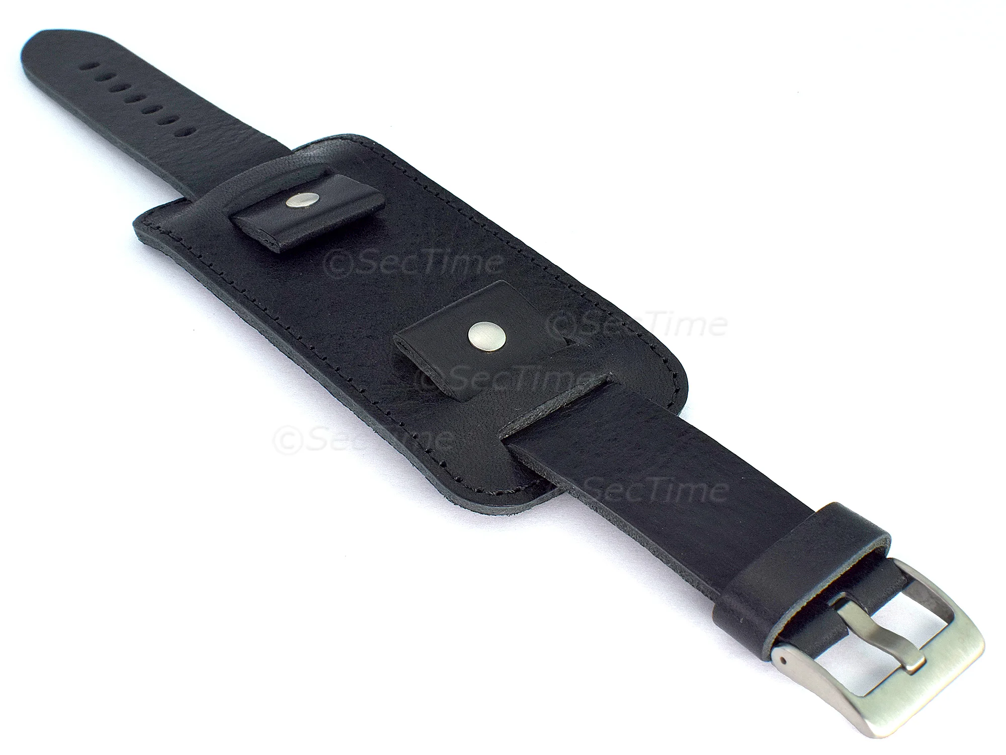 (image for) Genuine Leather Watch Strap Band with Cuff Crimea Black 18mm