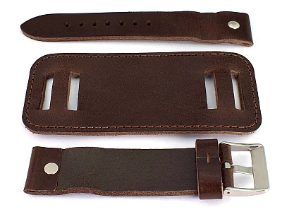 (image for) Genuine Leather Watch Strap Band with Cuff Crimea Dark Brown 20mm (1)