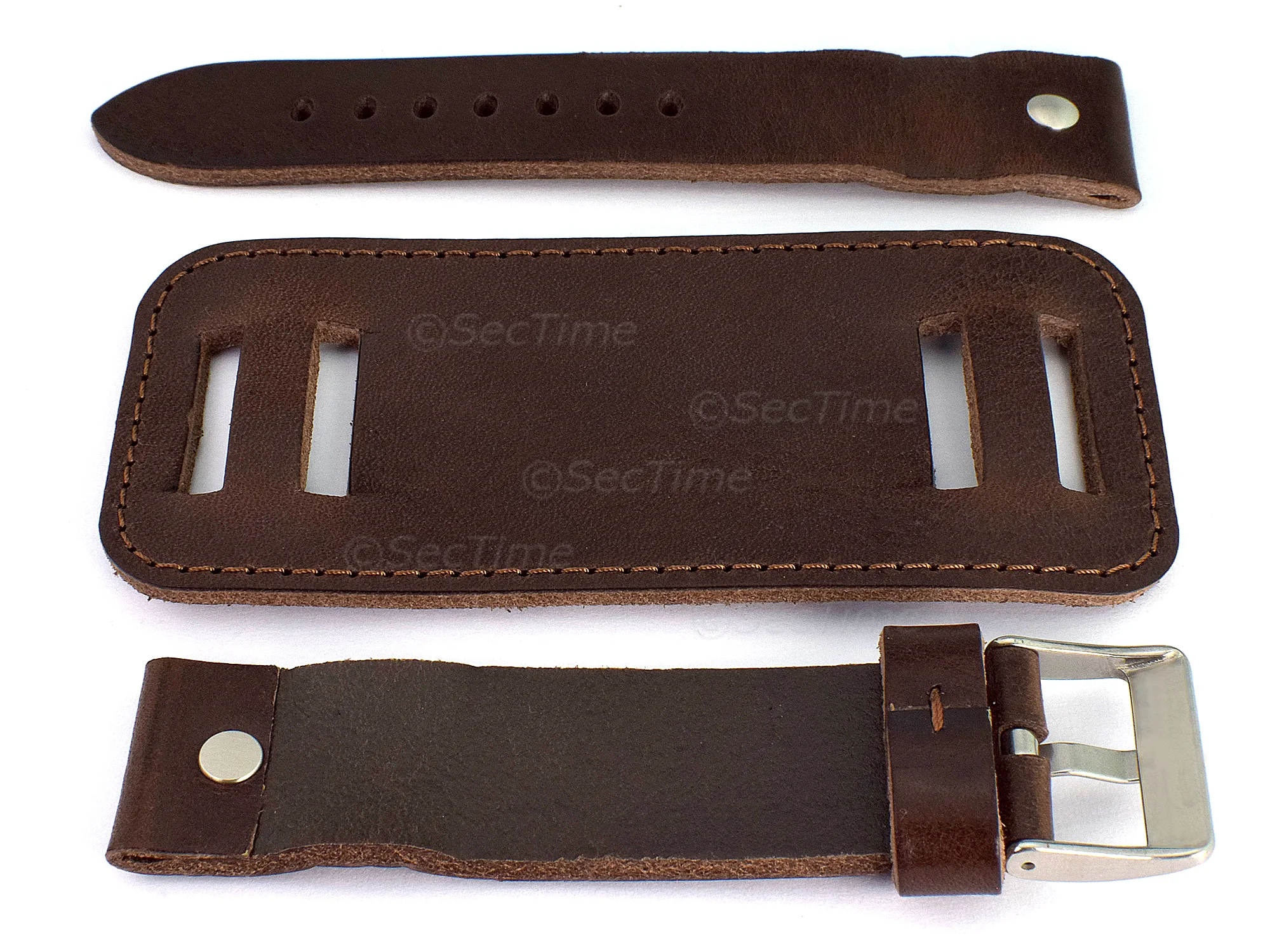 (image for) Genuine Leather Watch Strap Band with Cuff Crimea Dark Brown 20mm (1)