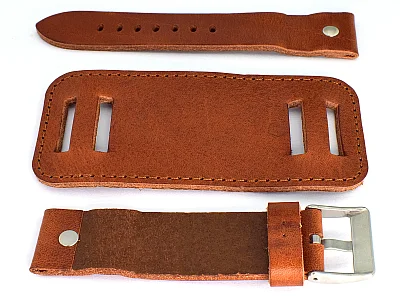 (image for) Genuine Leather Watch Strap Band with Cuff Crimea Brown 18mm (1)