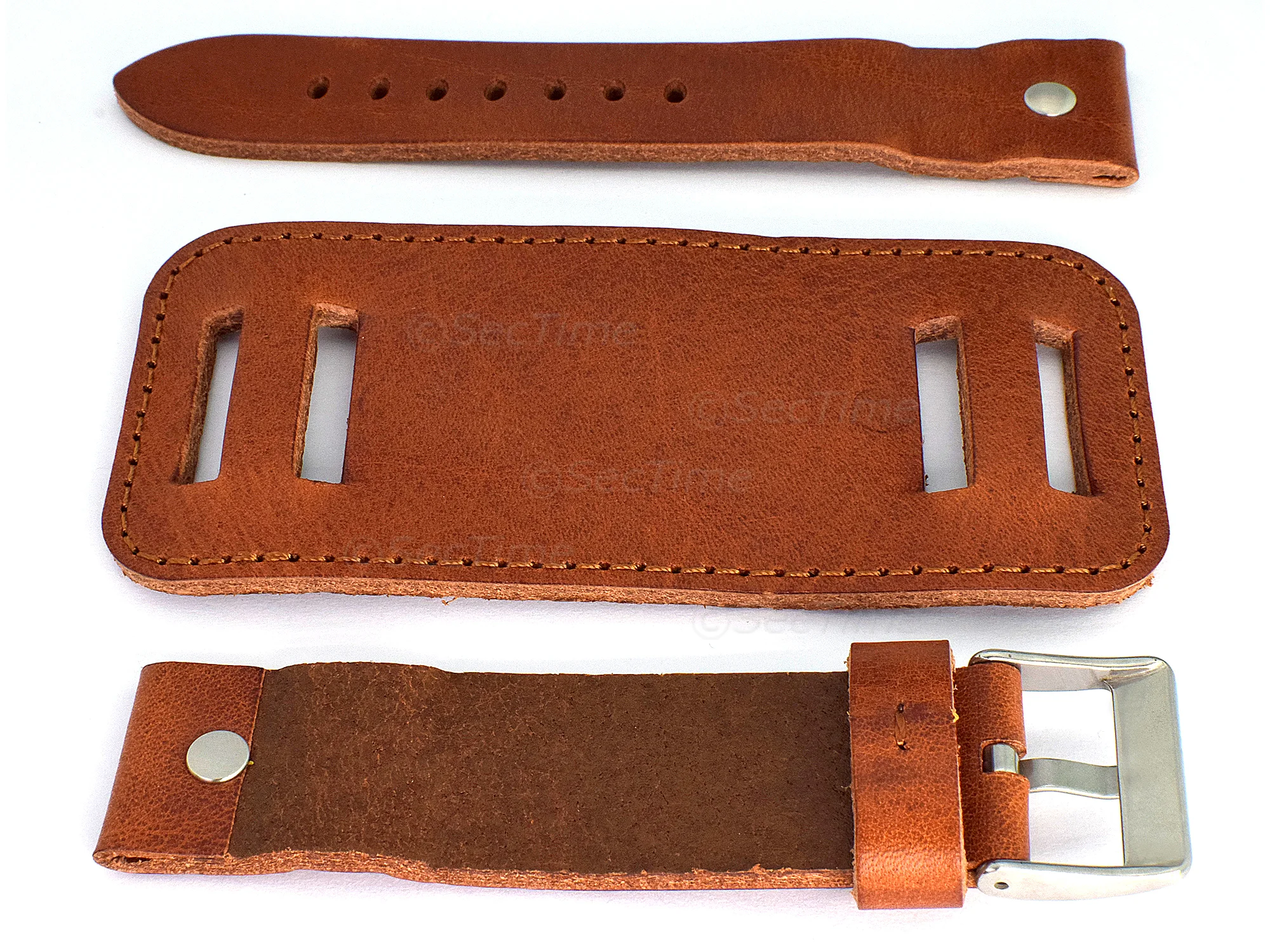 (image for) Genuine Leather Watch Strap Band with Cuff Crimea Brown 18mm (1)