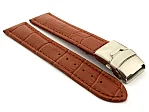(image for) Genuine Leather Watch Strap Band Croco Deployment Clasp Brown / Brown 18mm