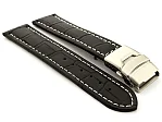(image for) Genuine Leather Watch Strap Band Croco Deployment Clasp Black / White 18mm