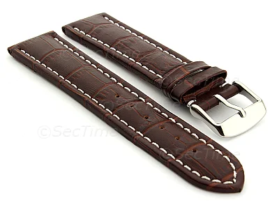 (image for) Extra Long Watch Strap Croco Dark Brown / White 22mm