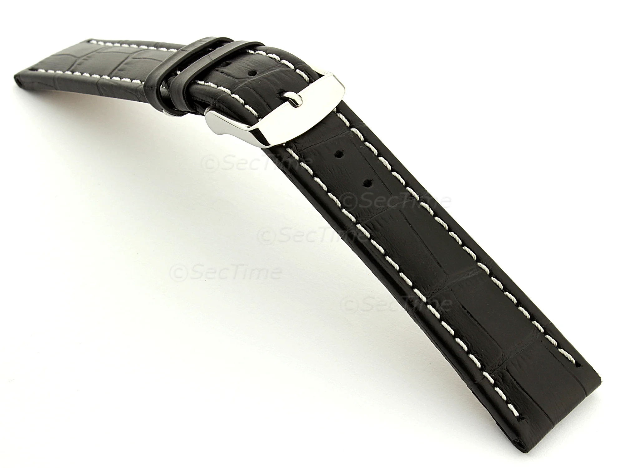 (image for) Extra Long Watch Strap Croco Black / White 20mm (1)