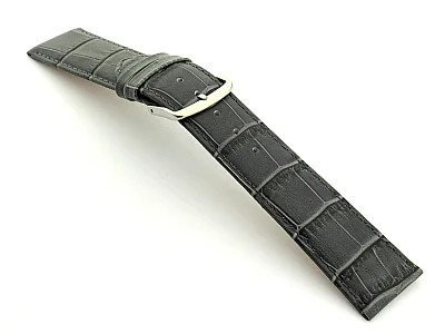 (image for) 22mm/18mm Leather Watch Strap Croco Louisiana Dark Grey